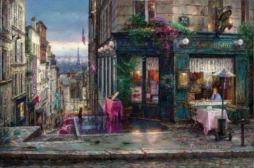 パリの夢の街並み モダンな都市のシーン カフェ Oil Paintings